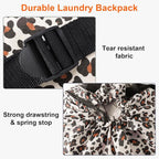 Laundry Bag Backpack Durable Laundry Bag with Shoulder Straps and Mesh Pockets Portable Laundry Dirty Clothes Hamper Bag for College Dorm (Leopard Print)