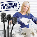 Dish Brush Set of 4 with Bottle Water Brush, Dish Scrub Brush, Scrubber Brush and Straw Brush - Kitchen Scrub Brushes Ergonomic Non Slip Long Handle for Cleaning Cleaner Wash Dish Sink Dishes Cup Pot