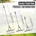 Thatch Rake - 15-Inch Wide Adjustable Handle Thatching Rakes, Adjustable Rake Head Weed Tool, Weed rake for Removing Dead Grass, Combing Lawn & Aerating Garden Soil