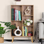 LEYAOYAO 5 Cube Small Bookshelf,3 Tier Mid-Century Bookcase with Legs,Wood Kids Bookshelves Storage Organizer Shelf,Free Standing Narrow Book Shelves,Oak Grey Corner Bookcases for Bedroom,Living Room