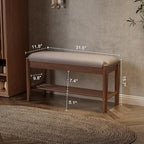Shoe Bench Entryway with Cushion, Solid Wood Bench with Shoe Storage, 2-Tier Shoe Rack Bench for Entryway,Hallway (Gray)