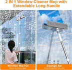 MUEE Window Cleaning kit,2-in-1 Adjustable Window Washing Squeegee Kit with Extension Pole,Squeegee Window Cleaner Tool with Scrubber and Rotating Head for Indoor and Outdoor Window
