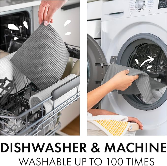 SUPERSCANDI 6 Pack Swedish Dishcloths for Kitchen - 100% Biodegradable & Compostable Reusable Paper Towels Washable, Food-Safe & Without Plastic - Dish Rags Suitable for Any Surface, Black