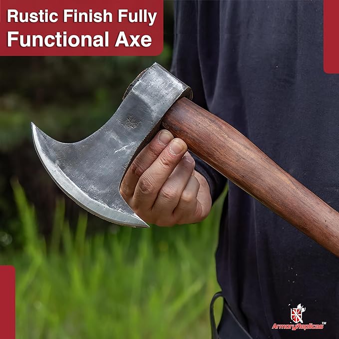 Armory Replicas™ 22-Inch Hand Forged Camping Axe with Rustic Dark Finish - Versatile Chopping Tool for Firewood, Shelter Building, and Outdoor Defense