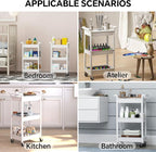 3-Tier Utility Rolling Cart with Cover Top Board, Mobile Utility Cart with Lockable Casters Multi-Functional Storage Trolley for Office, Bathroom, Kitchen, Garden, Laundry Room (White)