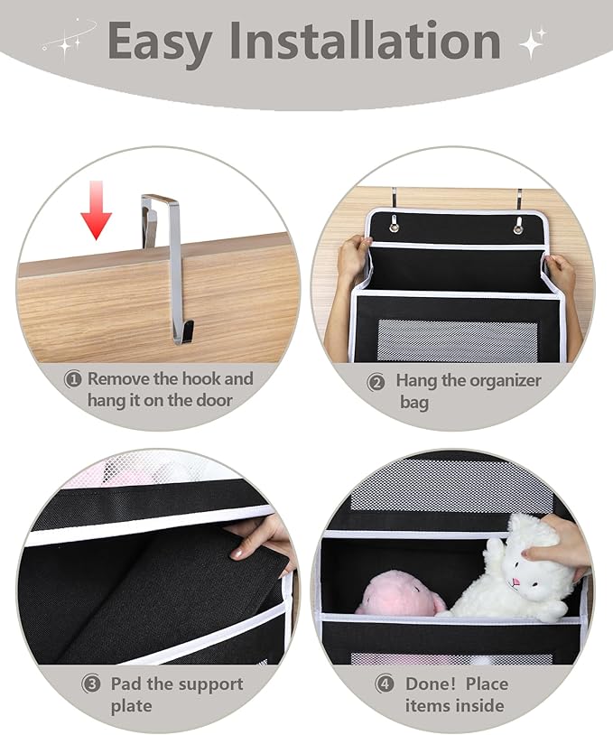 Over Door Hanging Storage Organizer, 5 Large Pockets, 10 Mesh Pockets,Black, 44 lbs Capacity (Black)