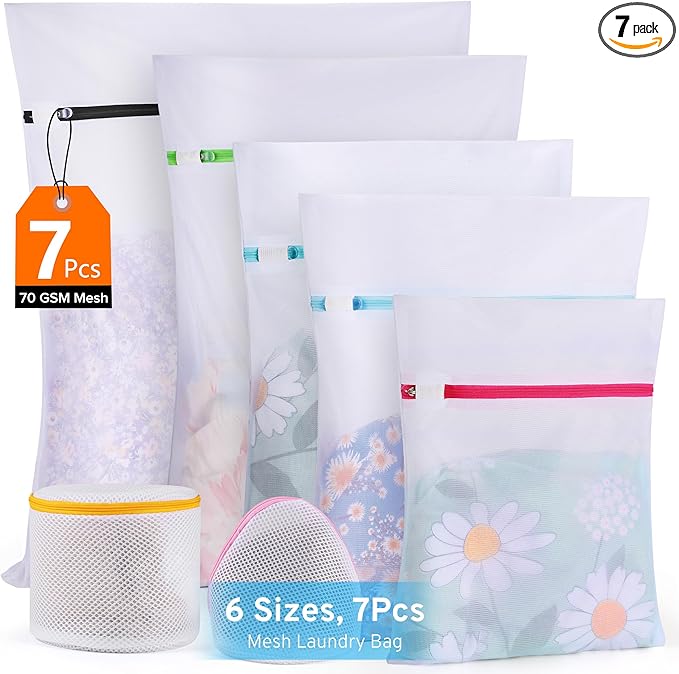 Ultimate 7 Pack 6 Size Mesh Laundry Bags Set for Delicates with AUTO-Lock Zipper, Lingerie Bags for Washing Delicates, Laundry Bags Mesh Wash Bags, Delicates Laundry Bag for Jeans,Blouse,Stocking,Bra