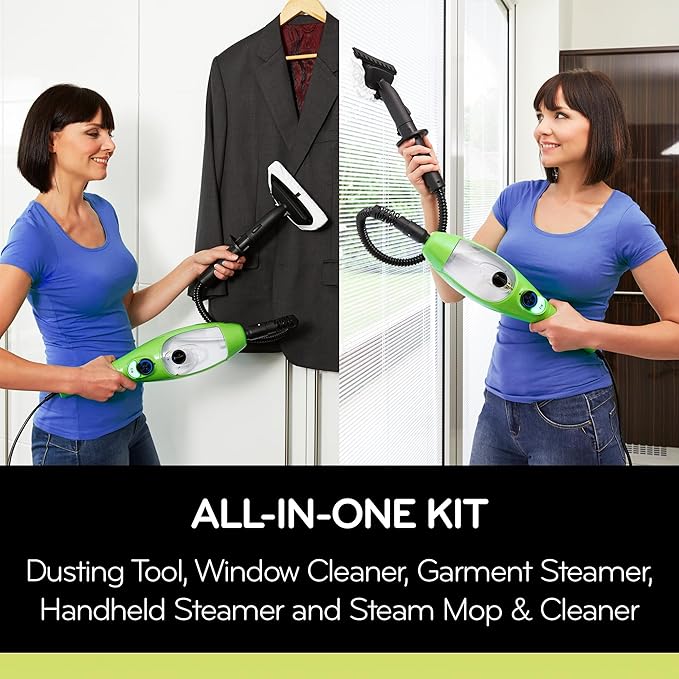 H2O X5 5-in-1 Multi-Purpose Steam Mop, Handheld Steam Cleaner, Adjustable Height, Removable Tank, Large Capacity, Rapid Heat Up, Steam Control, Lightweight, High Pressure with additional 3pk pads