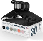 Neaties Plastic Hangers 30 Pack – Made in the USA – 6lb Capacity Standard Clothes Hangers with Strap Hooks for Dresses, Lingerie, Shirts, Pants, and Jackets – Black
