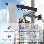 Clothes Drying Rack for Laundry,Wall Mounted Clothes Hanger Rack,Folding,Retractable,Collapsible(J Shape Hooks)