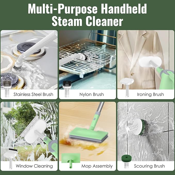 FEPPO Steam Mop with Detachable Handheld Steam Cleaner for Home and Floor Cleaning, 10-in-1 Multi-purpose Attachments & 2 Pads, Powerful Steamer for Floors, Hardwood, Tiles,Grout,Windows,Kitchen,Bath