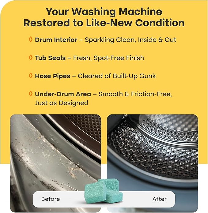 Washing Machine Cleaner Tablets - 24 Pack for a 12 Month Supply. Formulated for Pet Owners. Compatible with HE, Top & Front Load. Easily Removes Residue, Grime. Value Brand by Uproot Clean