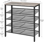HOOBRO Shoe Rack for Entryway, 5-Tier Shoe Organizer with Adjustable Mesh Shelves, 16-20 Pairs of Shoes, Spacious Floor Mount, Metal, Industrial, Shoe Shelf for Closet, Greige BG12XJ01