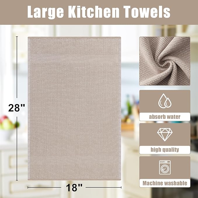 Homaxy Premium Kitchen Towels(18”x 28”, 6 Pack), Large Cotton Kitchen Hand Towels, Flat and Terry Dish Towels, 380 GSM Highly Absorbent Tea Towel Set with Hanging Loop, Navy Blue/Khaki/Black