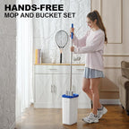 Mop and Bucket Set, Mops for Floor Cleaning with Long Handle, Squeeze Flat Mop and Bucket System, Dry & Wet Dust Mop for Household Floor Cleaning with 5 Microfiber Mops, Slate Blue