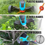 Electric Cordless Weed Wacker Eater Battery Powered, Lightweight No-String Weed Trimmer with 2x 4.0Ah Battery Operated & Wheels, 3 in 1 Stringless Grass Trimmer/Edger/Brush Cutter for Garden Yard Lawn