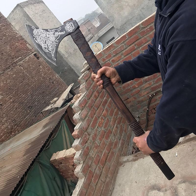 [MDM KING TOOLS] Handmade 38" Viking Axe Real Camping Axe Berserker Axe, Large Norse Axe,Scandinavian Double Headed axe Functional Viking Battle ax Norse Best Gift For Your Love