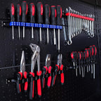 CASOMAN 6 Piece Screwdriver Organizer and Wrench Organizer, Hand Tool Holder, Plastic Rail Wrench Hanger with Clips