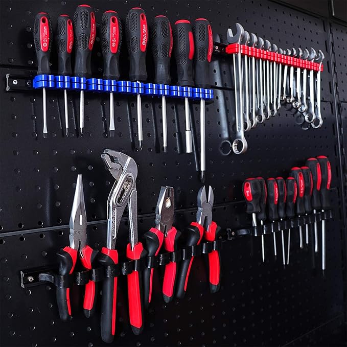 CASOMAN 4 pcs Screwdriver Organizer and Wrench Organizer, Hand Tool Holder, Plastic Rail Wrench Hanger with Clips