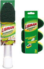 Libman Dishmatic I-Stand Dish Wand Kit, Kitchen Cleaning Scrub Brush with Handle and Soap Dispenser for Scrubbing and Washing Dishes, Refillable Standing Dispensing Scrubber Brushes, 3 Sponge Refills