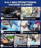 WADEO Car Vacuum Portable Cordless 18000PA, 4-in-1 Handheld Vacuum Cleaner and Air Duster with LED Display & Multi-Nozzles, Mini Hand Held Vacuum Rechargeable for Home, Car, Office, Pet Hair