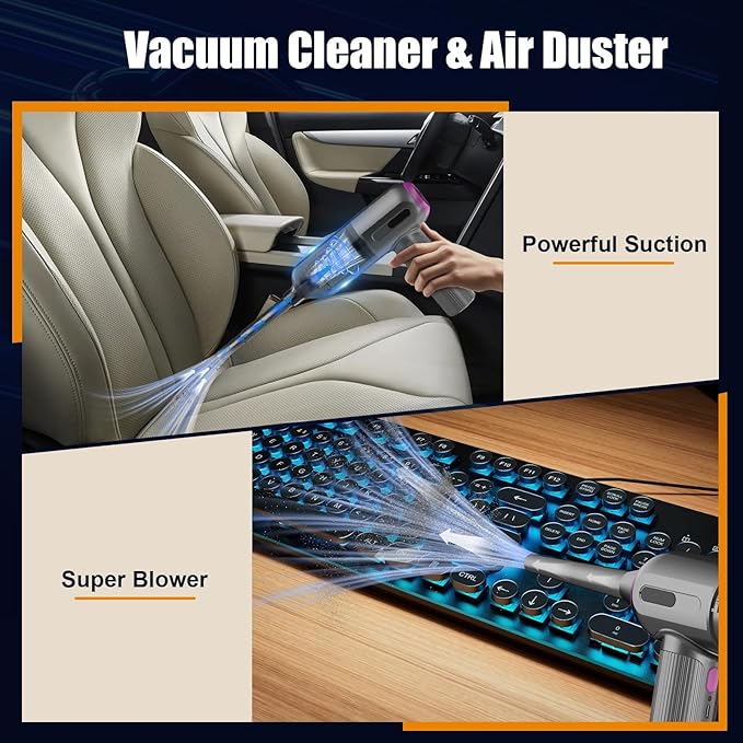 7000Pa Mini Vacuum Cleaner: Handheld Vacuum & Electronics Duster & Hand Pump Cordless Keyboard Vac 3-Gear Compressed Air Blower for Computer Sewing Machine Laptop Car Home Office