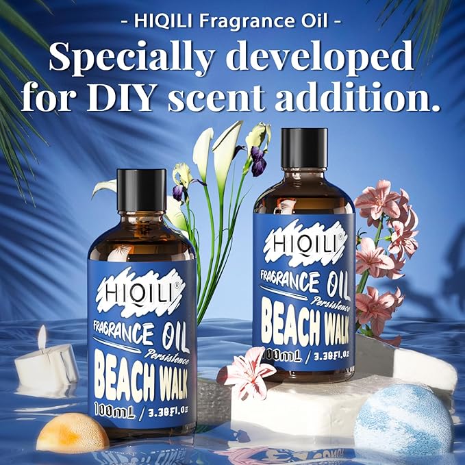 HIQILI Beach Walk Fragrance Oil 100ml for Diffuser Car Freshies, Clean Fresh Scent for Candle Making Soap Laundry 3.38 Fl Oz