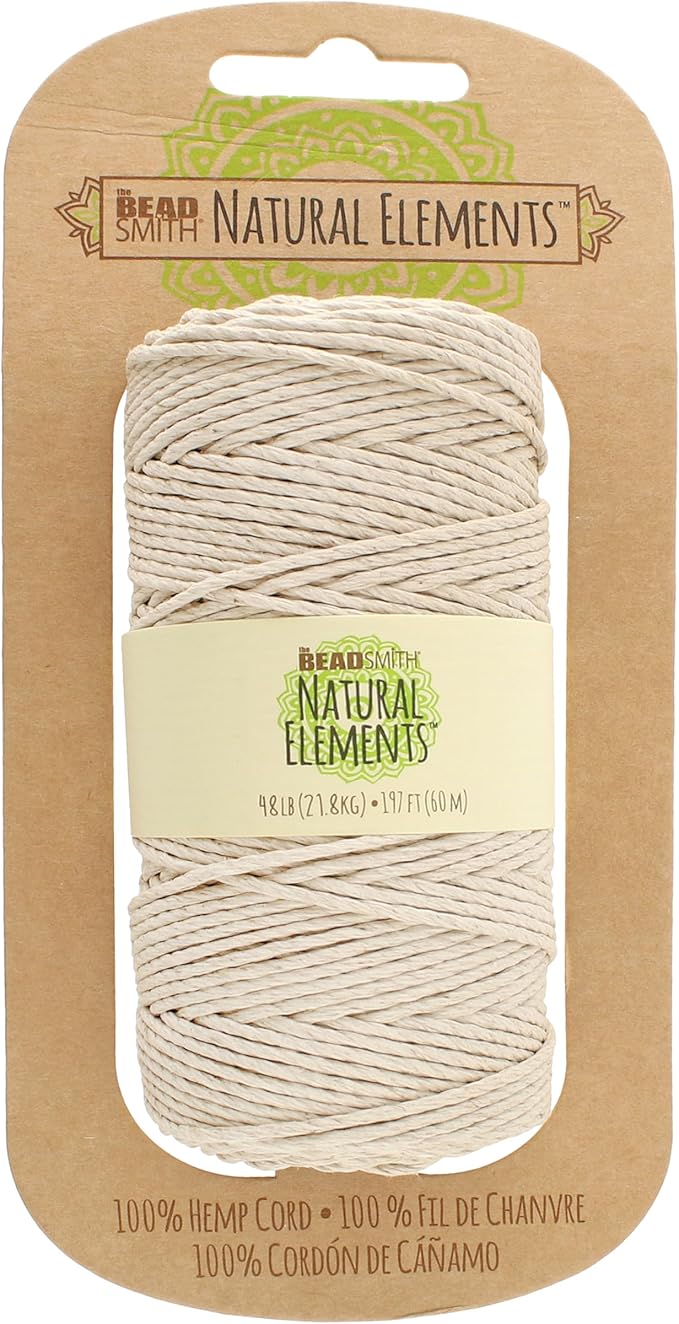 The Beadsmith 100% Hemp Cord – Natural Color – 2mm, 197 Foot Spool, 48LB Test Strength – Twine for Jewelry Making, Macrame, Paper Crafts, Gardening, Scrapbooking, Home Décor, DIY String Art & More
