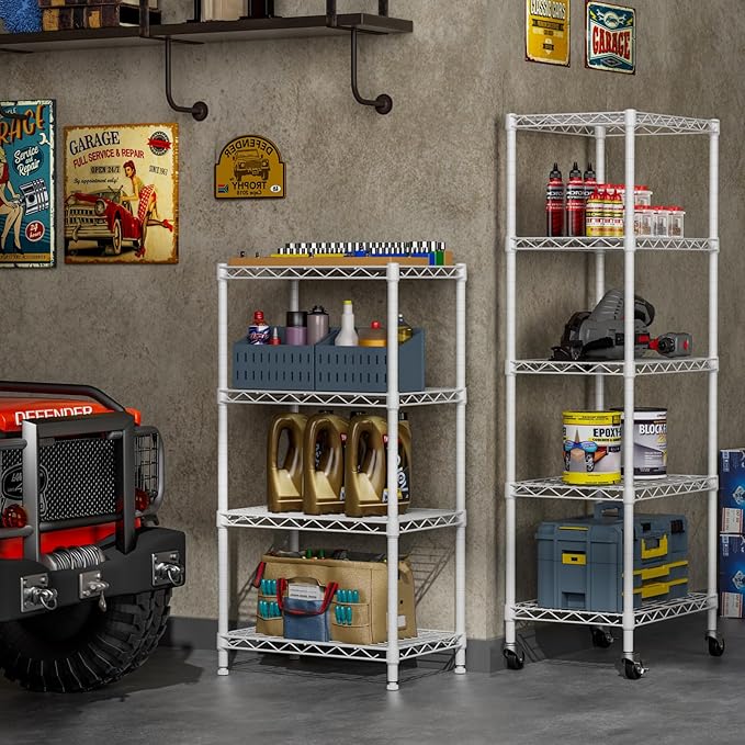 SINGAYE 4 Small Wire Shelves Kitchen Pantry Close Home Organizers and Storage Bathroom Shelf Laundry Room Organization Adjustable Book Metal Garage Shelving Unit