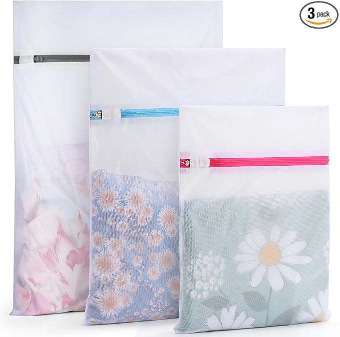 3 Pack 3 Size Mesh Laundry Bags Set for Delicates with AUTO-Lock Zipper, Lingerie Bags for Washing Delicates, Laundry Bags Mesh Wash Bags, Delicates Laundry Bag for Jeans,Blouse,Stocking,Bra