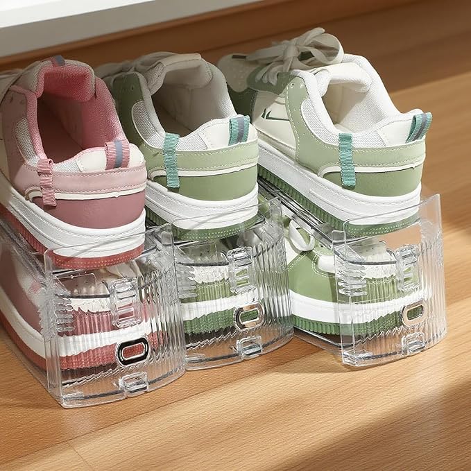 Shoe Slots Organizer, 10-Pack Adjustable Double Deck Shoe Stacker, Clear Space Saver Shoe Rack Holder for Closet Organization, Stackable Shoe Storage for Sneakers, Heels, Flats