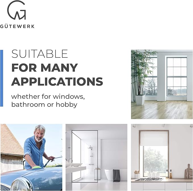 GÜTEWERK Shower Squeegee for Glass Doors, Silicone Window Squeegee, Bathroom and Glass Cleaning - Black - 11 Inch