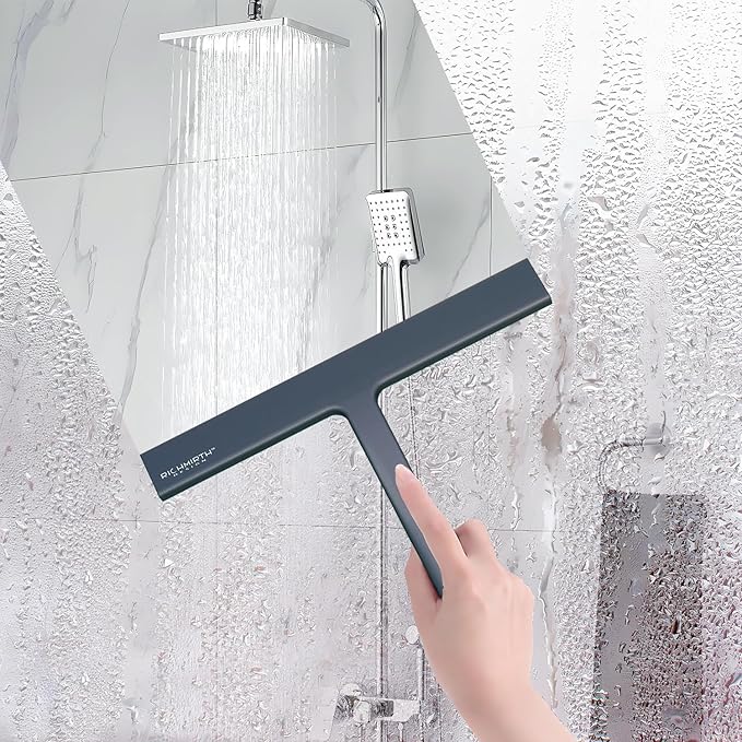 Shower Squeegee for Glass Doors, 9" Inch Width Silicone Rubber Blade Squeegee Window Cleaner Tool Squeegee for Shower Glass Doors Bathroom Mirror Car Window Tile - Gray