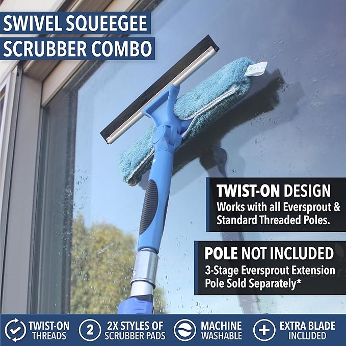 EVERSPROUT Swivel Squeegee & Microfiber Glass Window Scrubber, Light-Weight Window Cleaning Kit Without Extension Pole
