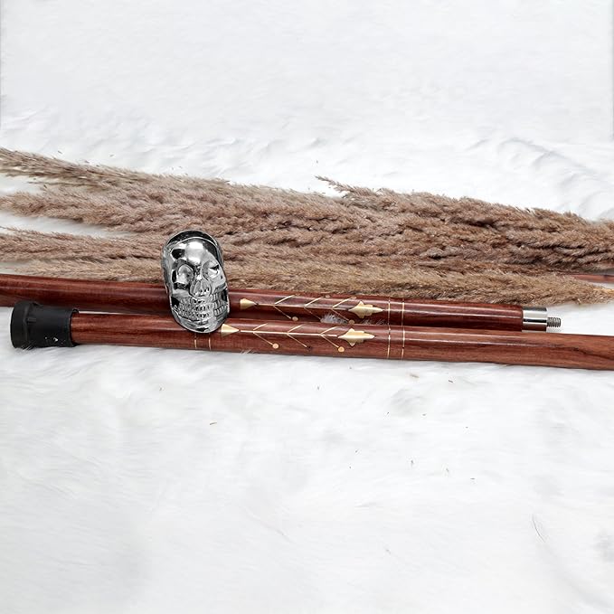 Deluxe Walking Sticks | Rosewood Crafted Cane with Solid Brass Chrome Decorative Bars | Nagina International