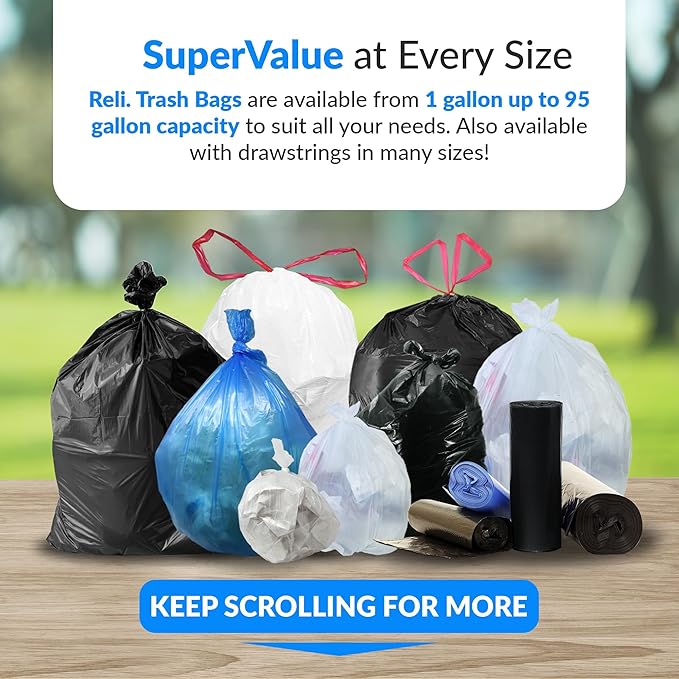 Reli. Easy Grab Trash Bags, 55-60 Gallon (150 Count) (Clear) - Star Seal Super High Density Rolls - Heavy Duty Can Liners, Garbage Bags, Bulk Bags - 50, 55, 60 Gallon Capacity