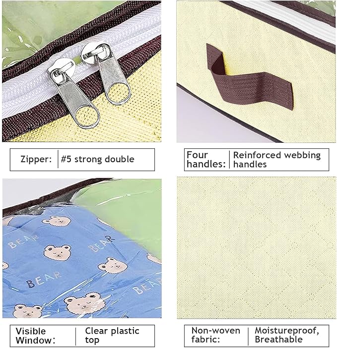 90L Under Bed Storage Containers, Closet Organizers and Storage Bins, Foldable Underbed Storages Bags for Blankets, Towels, Comforter, Sweaters, Pillows, Linen Sheets, Wrapping Paper, 4 Pack Beige