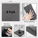 XANGNIER Thickened Magic Cleaning Cloth,8 Pcs Lint Free Cloth,Reusable Microfiber Cleaning Rag for Windows,Mirror,Glass,Car,Gray
