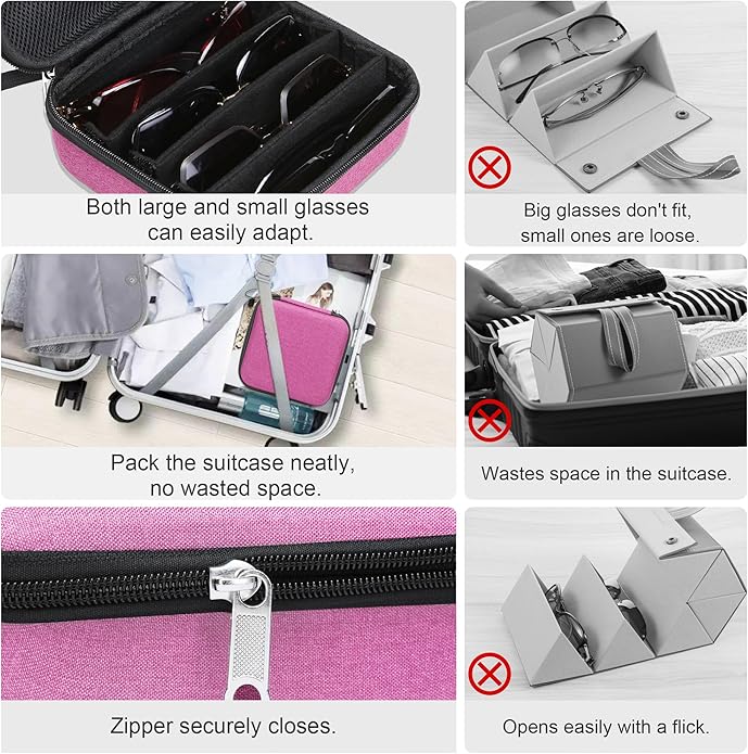 Bukere Travel Sunglasses Organizer Case Adjustable Slot For Multiple Eyeglasses Hard-shell Portable Storage Box for Men Women
