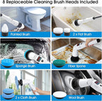 Electric Spin Scrubber, Shower Scrubber with Long Handle & 3 Speeds, 5200mAh Rechargeable Cordless Power Scrubber, Retractable & Adjustable Angle Spin Brush for Cleaning Bathroom/Tub/Floor/Tile