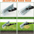 Thatch Rake,15" Lawn Dethatcher Rakes,Dead Grass Remover,Manual Dethatching Rake with Adjustable Length Handle,Scarifier Rake,Thatching Rakes for Lawns Grass Loosening Soil