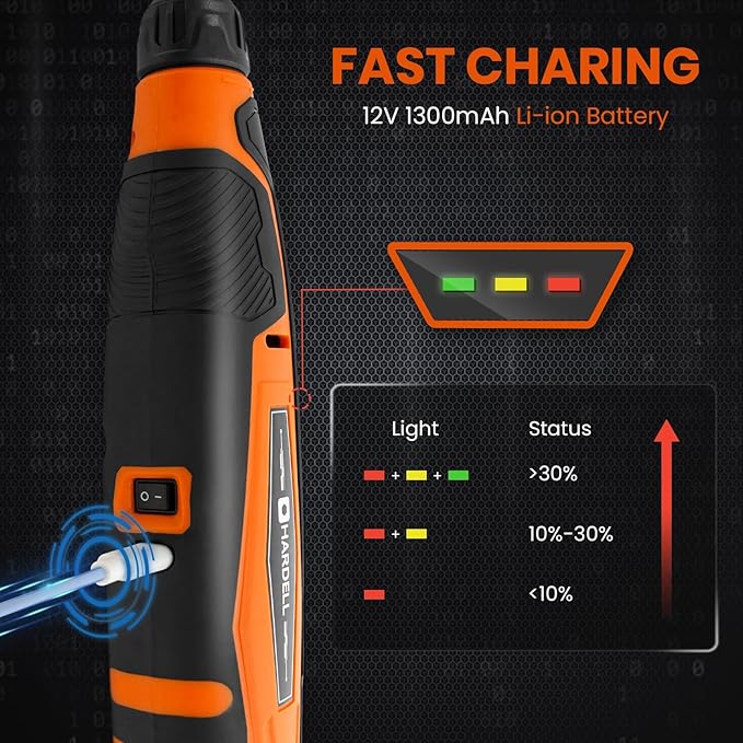 HARDELL 12V Cordless Rotary Tool, 6-Speeds Rotary Tool Kit, 30000RPM Power Rotary Tools with 94 Accessories for Engraving, Sanding, Polishing, Cutting, Carving, DIY and Craft Projects