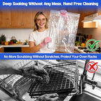 Juome Oven Rack Cleaning Bags, 4 Pack Reusable No Scrub Oven Rack Cleaning Bags Kit with 6 Gloves & 1 Brush, Leak Proof PE Cleaner Bags (19.7 * 27.5 inch) for Deep Soaking BBQ Racks, Grill Grates