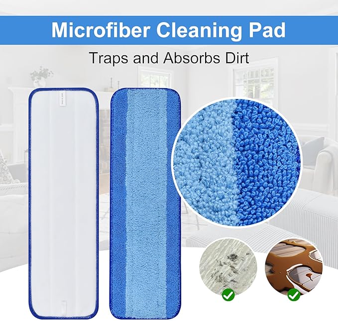 4 Pack Microfiber Cleaning Pad for Bona Mop Safe for Hardwood & Hard Surface Floors Dry Wet Floor Cleaning - Includes 2 Microfiber Cleaning Pad and 2 Dusting Pad - Microfiber Mop Pads for 18Inch Mop