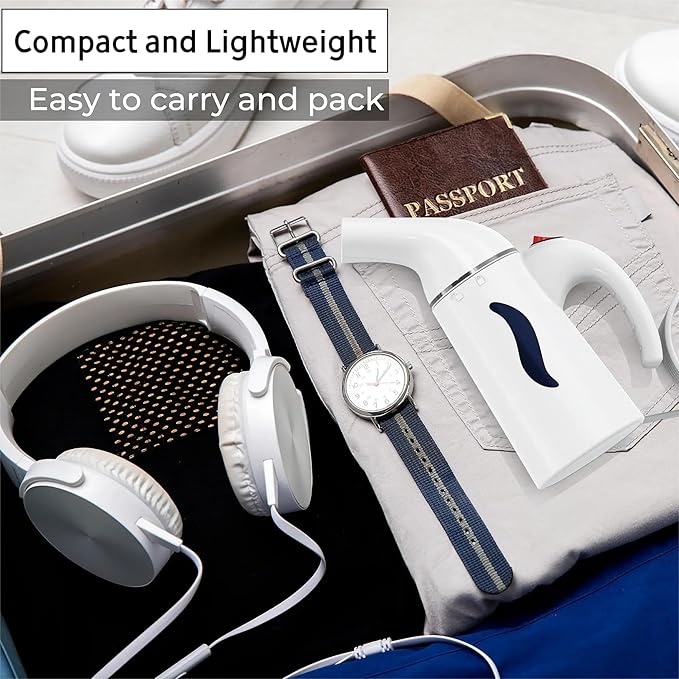 Handheld Garment Steamer for Clothes, Portable Clothes Steamer Remove Wrinkle, 180ml Water Tank, 12 minutes Continuous Steam, 2.3 meter Cord, Ideal for ALL Fabrics, One button Design (Light White)