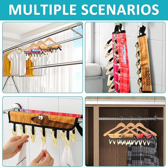 TamBee Travel Hanger Clips, Cruise Ship Essentials Portable Folding Clothes Hanger Clips Towel Drying Rack Sock Dock Swimsuit Drying Rack Hanger with 6 Clips Pack of 3 (Animals)