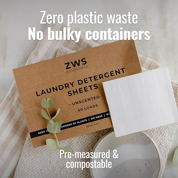 Laundry Detergent Sheets | Unscented, Hypoallergenic Laundry Strips for Sensitive Skin | Eco-Friendly, Plastic-Free Detergent for HE and Standard Machines