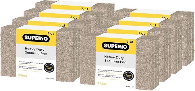 Superio Scouring Pad Pack of 24 - Non-Scratching Natural Sisal Cleaning Scrub Pads, Eco-Friendly Resuable Kitchen Scrubbing Pads
