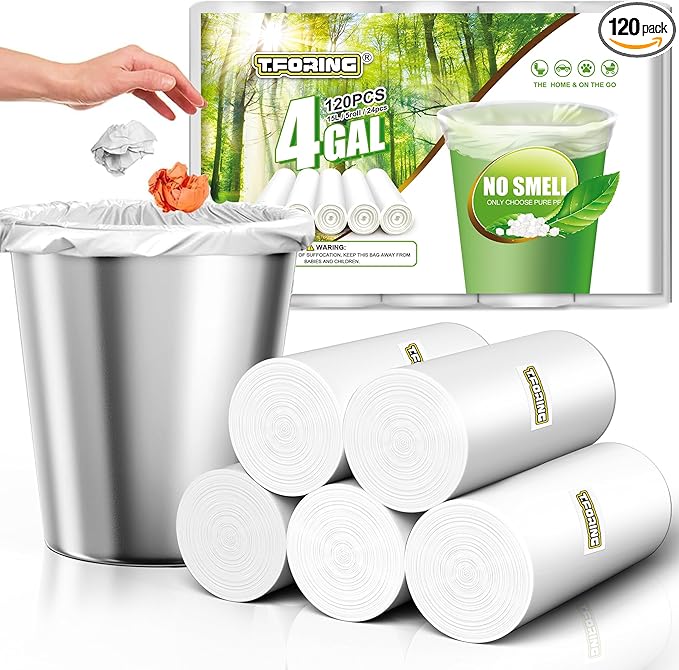 120 Count 4 Gallon Small Trash Bags - 15 Liter Clear Garbage Bags Unscented for Bathroom,Strong Plastic Wastebasket Can Liners for Home Car Office Toilet