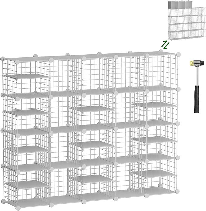 Wire Cube Storage Organizer, 20 Cubes Converted into 23 Cubes, Sturdy Metal Grids Storage Shelf Closet Shelving Units and Storage, Shelves for Bedroom LIvingroom Office